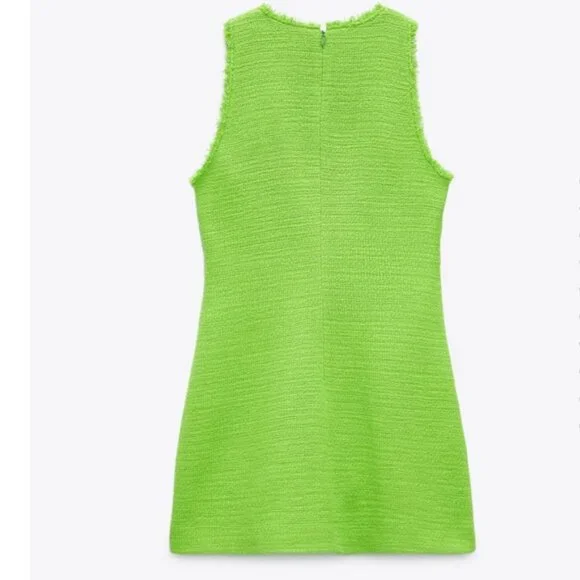 NWT ZARA Textured Weave Dress With Buttons M Green - Picture 13 of 13